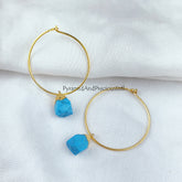 Turquoise earring, earrings with turquoise charms, electroplated turquoise, turquoise loop earrings